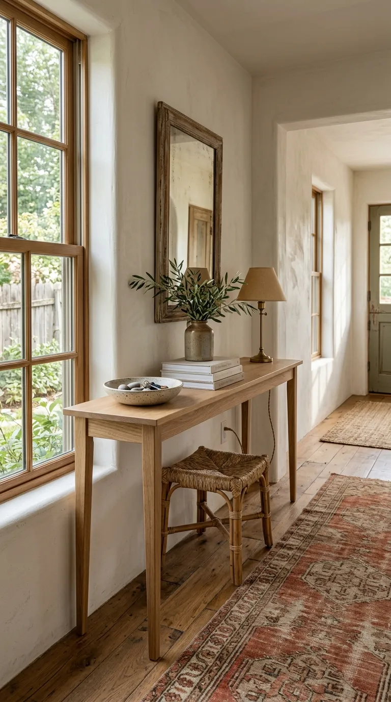 farmhouse hallway decor ideas Oak Console Charm