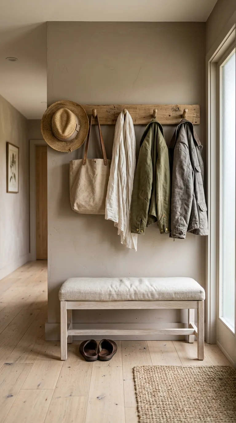 farmhouse hallway decor ideas Rustic Peg Rail