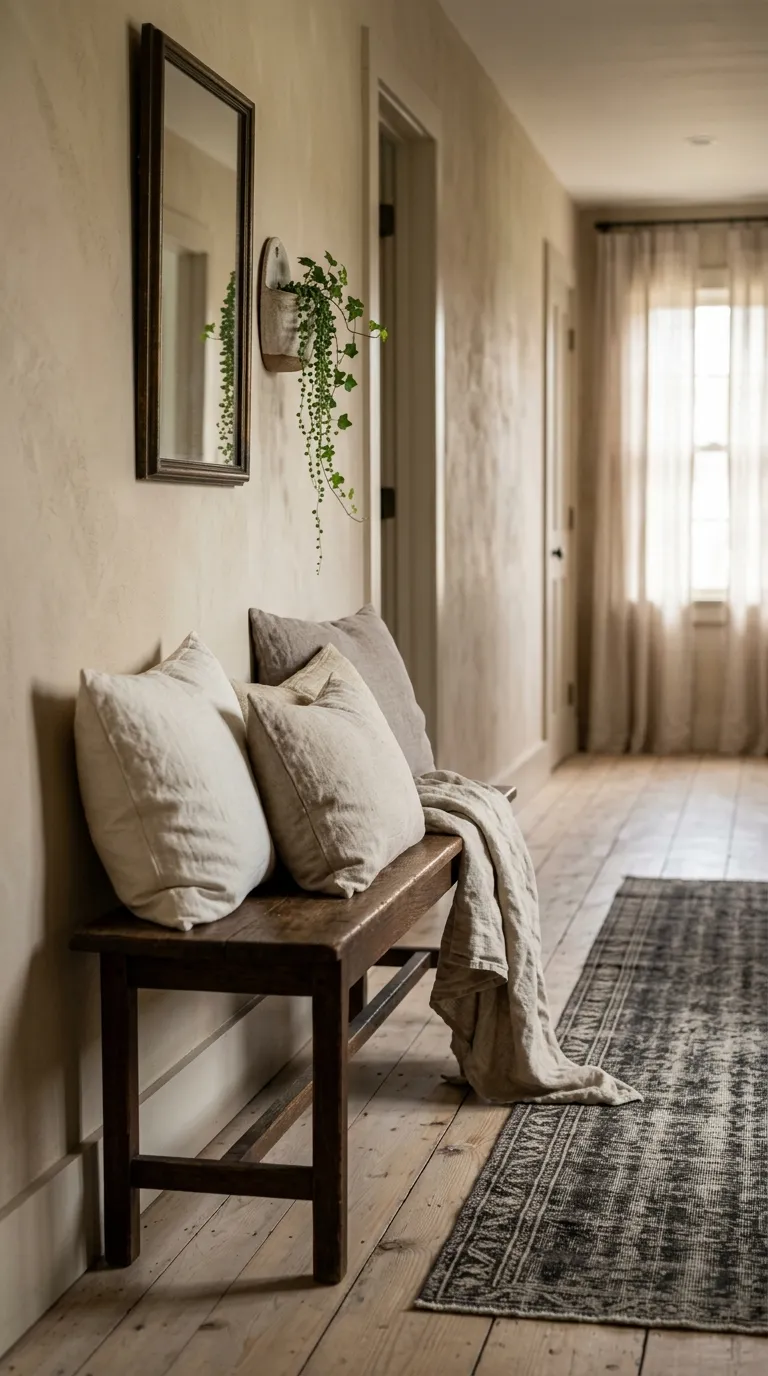 farmhouse hallway decor ideas Textured Linen Accents
