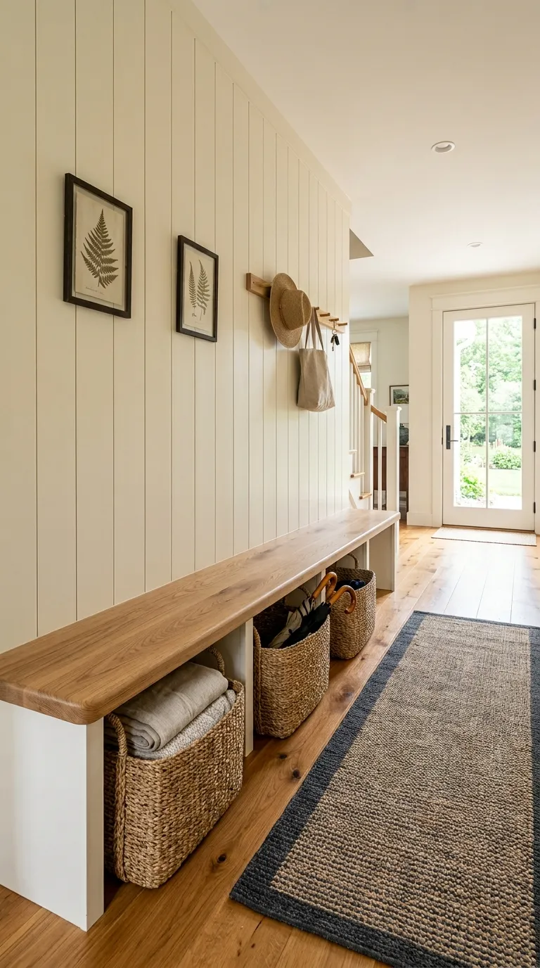 farmhouse hallway decor ideas Woven Basket Storage