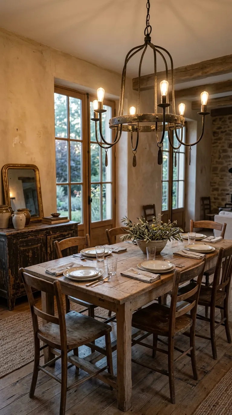 French country vintage decor ideas Worn Iron Lighting