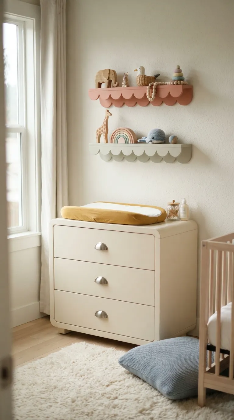 gender neutral nursery decor ideas Scalloped Wall Shelves