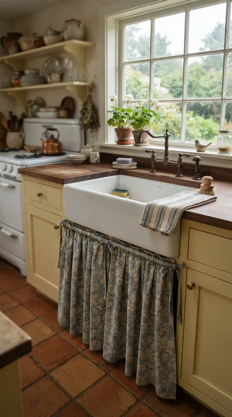 Grandma Core Kitchen A Deep Farmhouse Sink With a Skirt