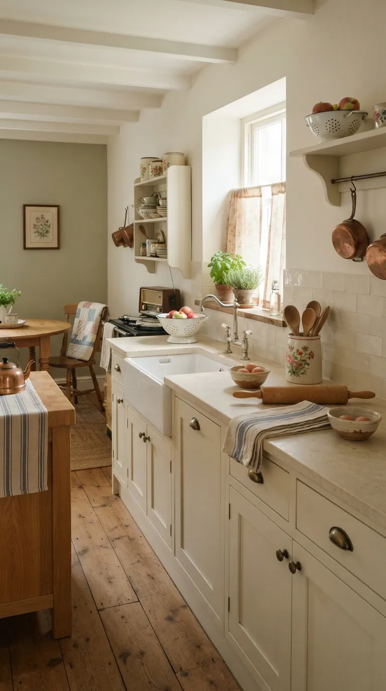 Grandma Core Kitchen Cream Cabinets With Antique Brass Hardware