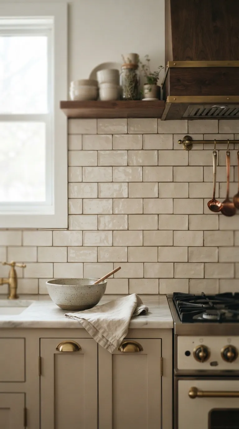 Grandma Core Kitchen Creamy Tile With Dark Grout