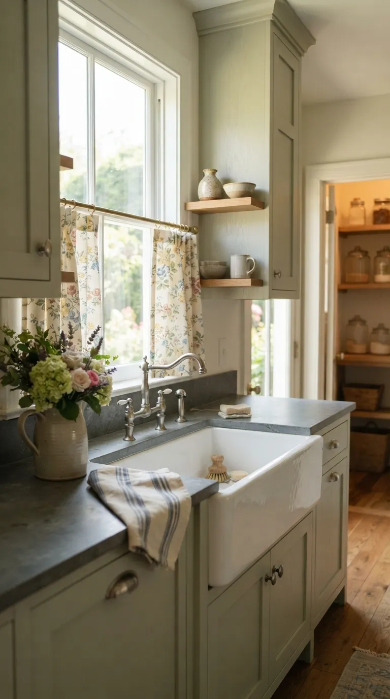 Grandma Core Kitchen Floral Curtains Over the Kitchen Sink
