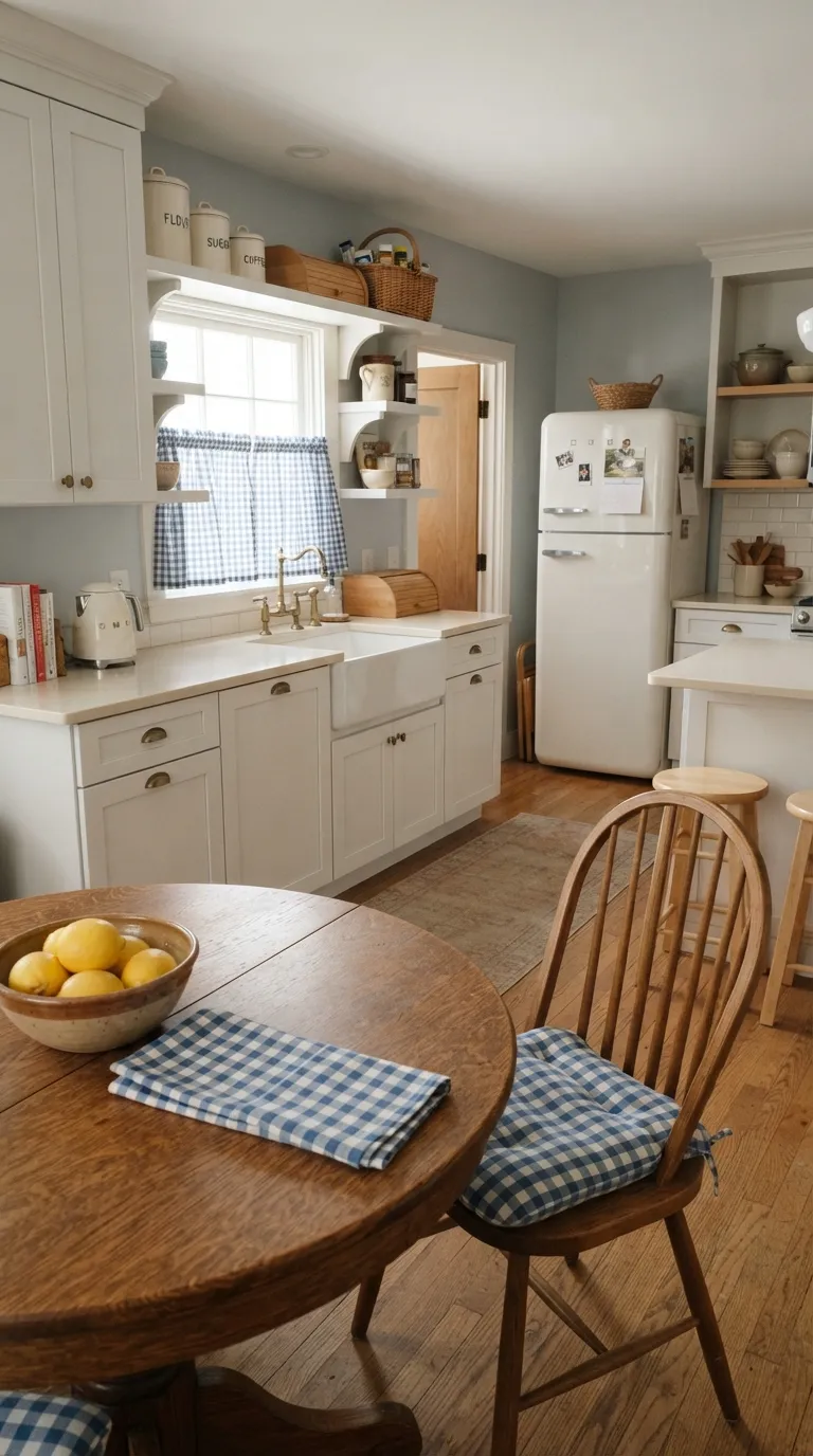 Grandma Core Kitchen Gingham Details in Blue and White