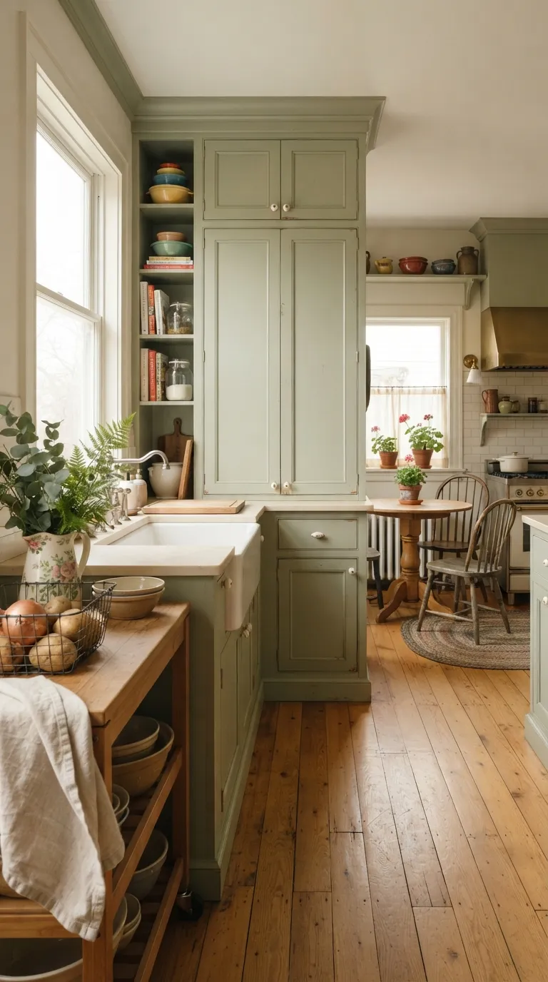 Grandma Core Kitchen Soft Sage Green Cabinets