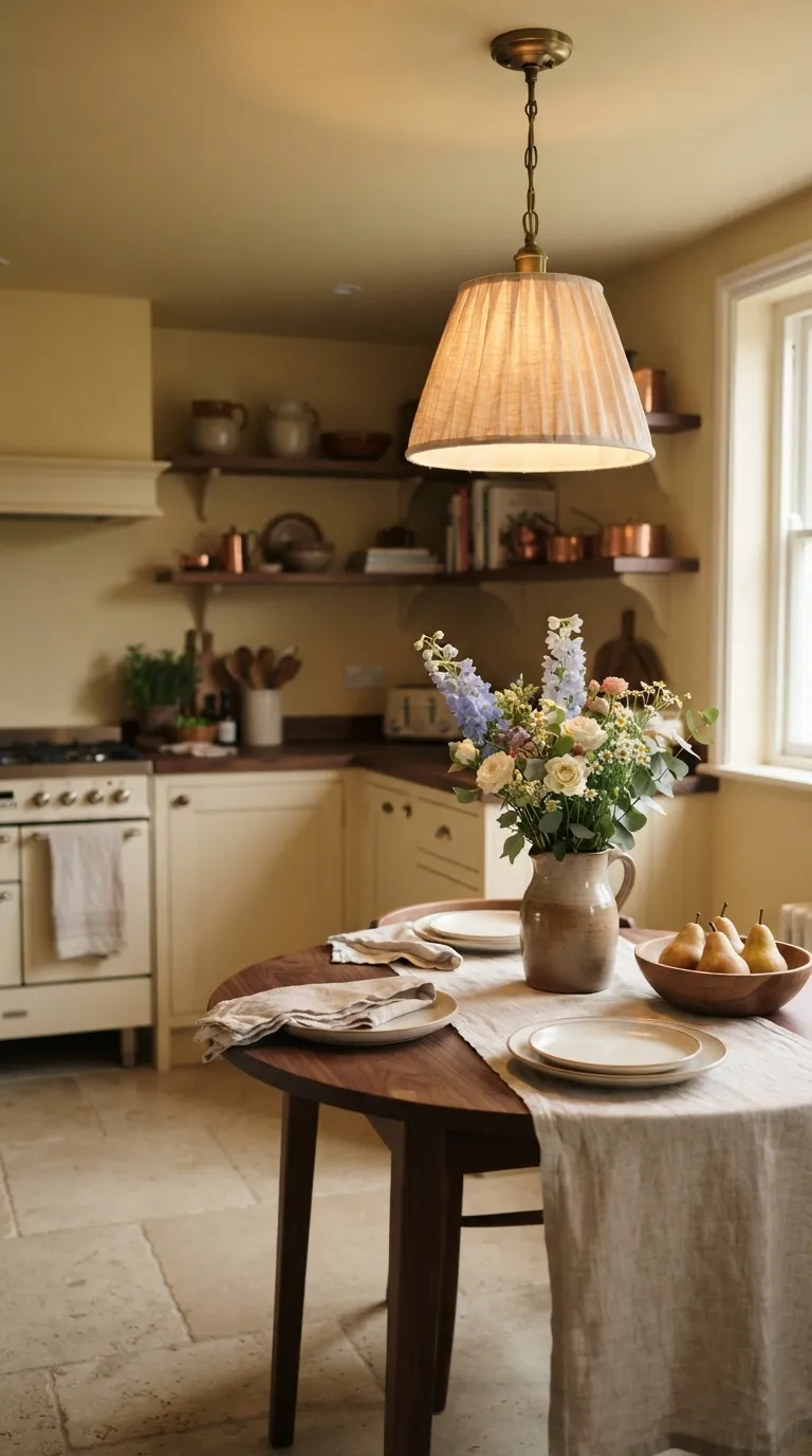 Grandma Core Kitchen Vintage Lighting With a Linen Shade