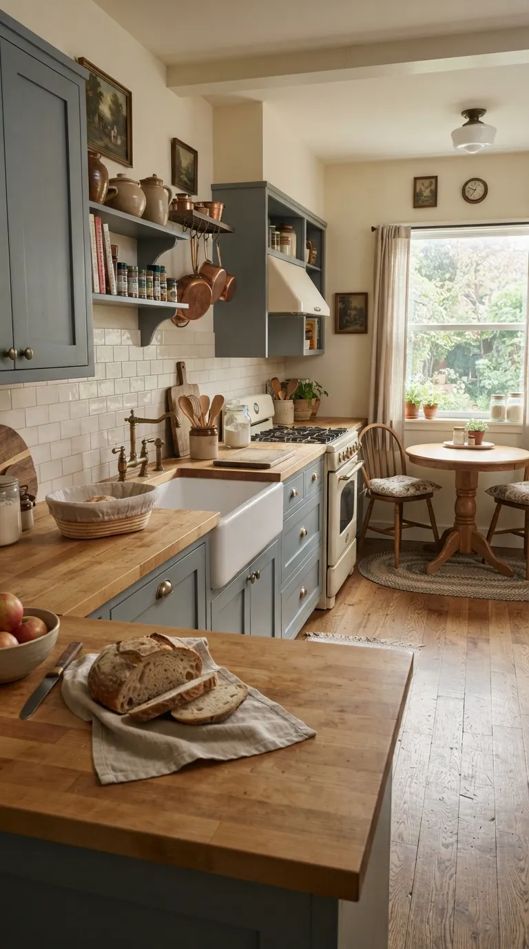 Grandma Core Kitchen Warm Wood Counters With Painted Cabinets
