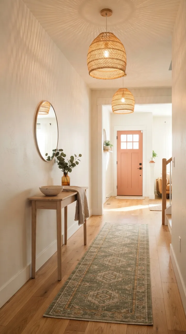 hallway lighting ideas for a cozy home Woven Shade Pendants