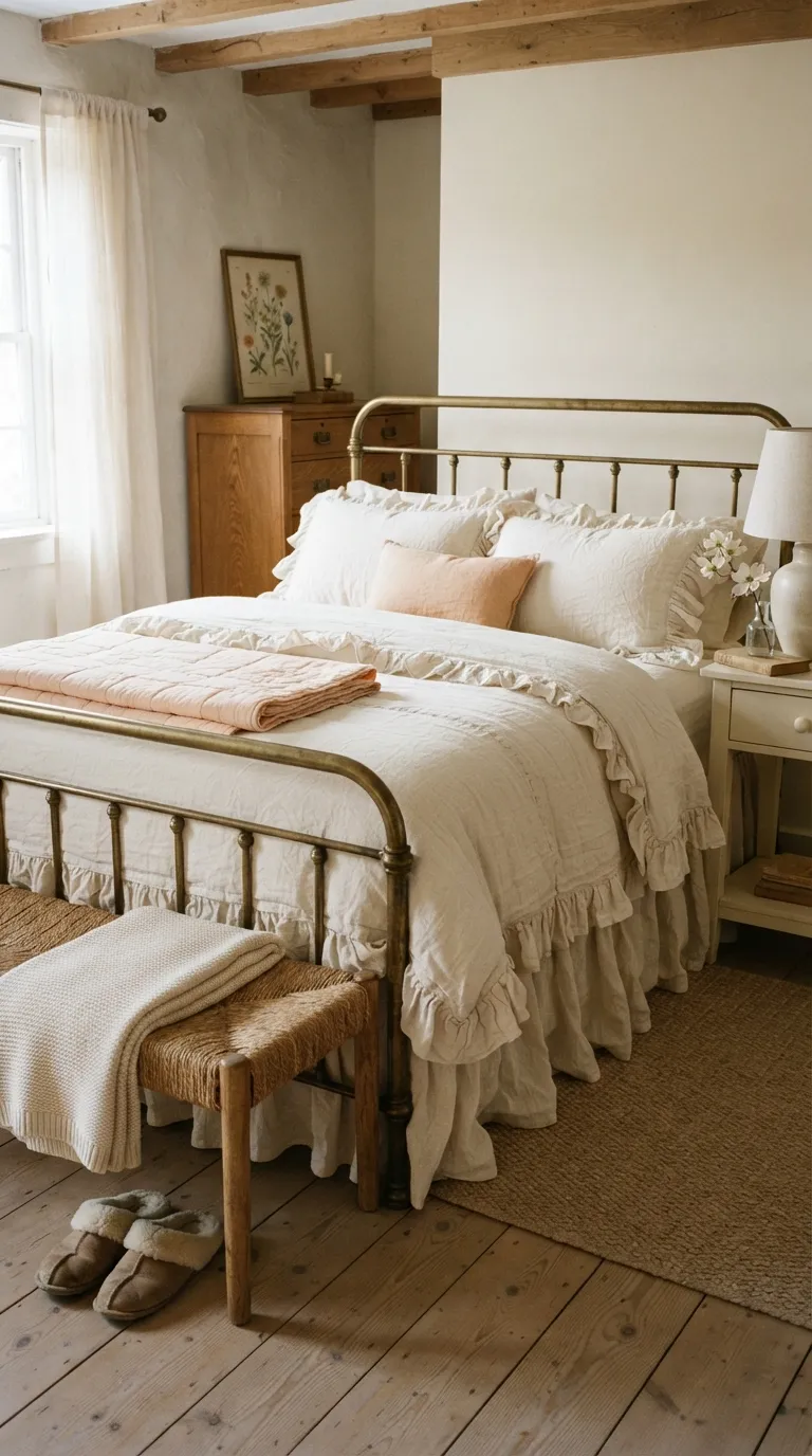 how to decorate your home in cottagecore style Add Ruffled Linen