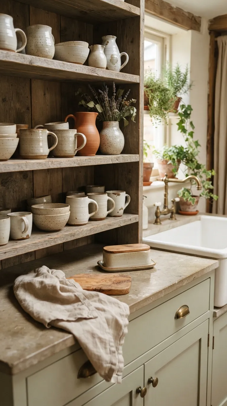 how to decorate your home in cottagecore style Display Handmade Pottery