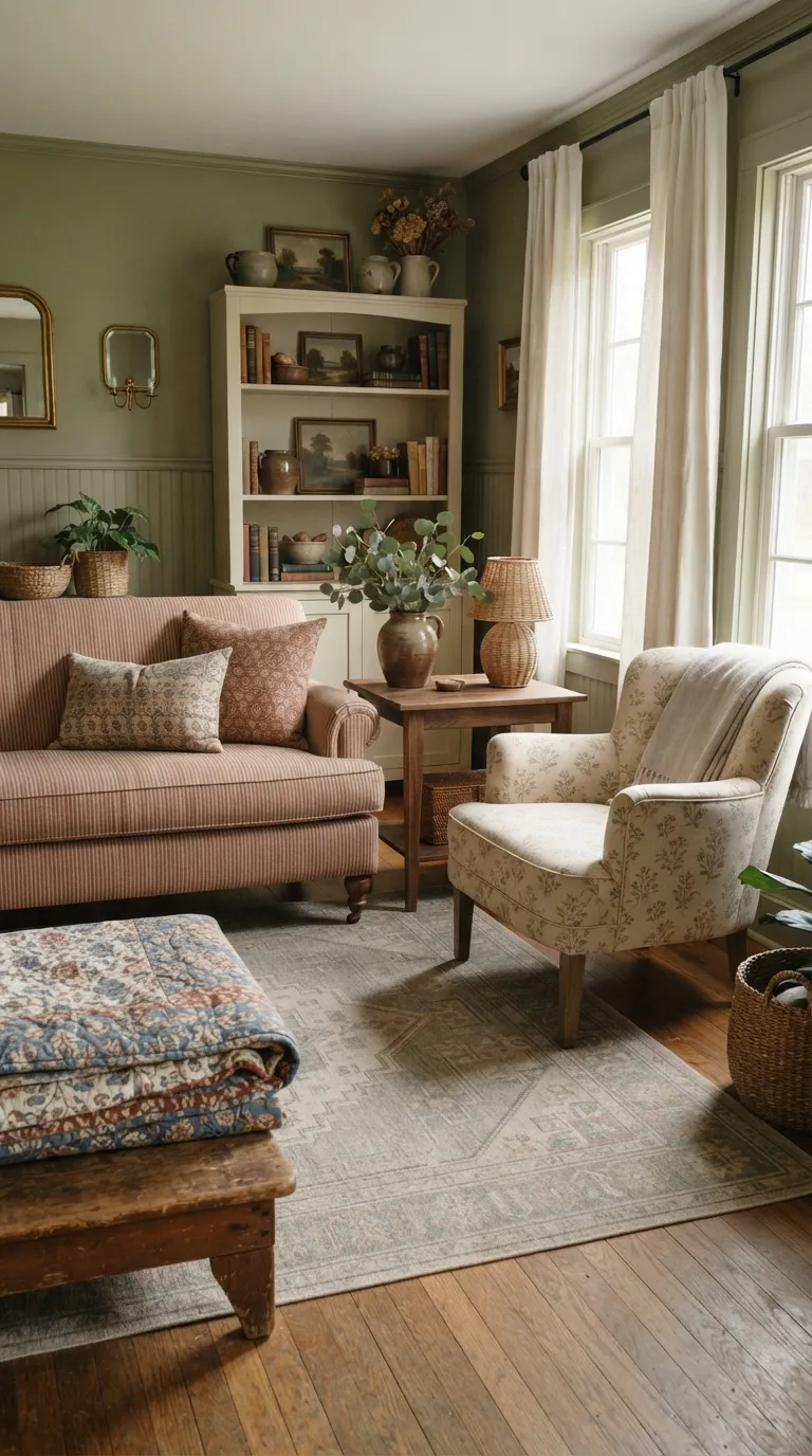 how to decorate your home in cottagecore style Mix Floral and Stripe Prints