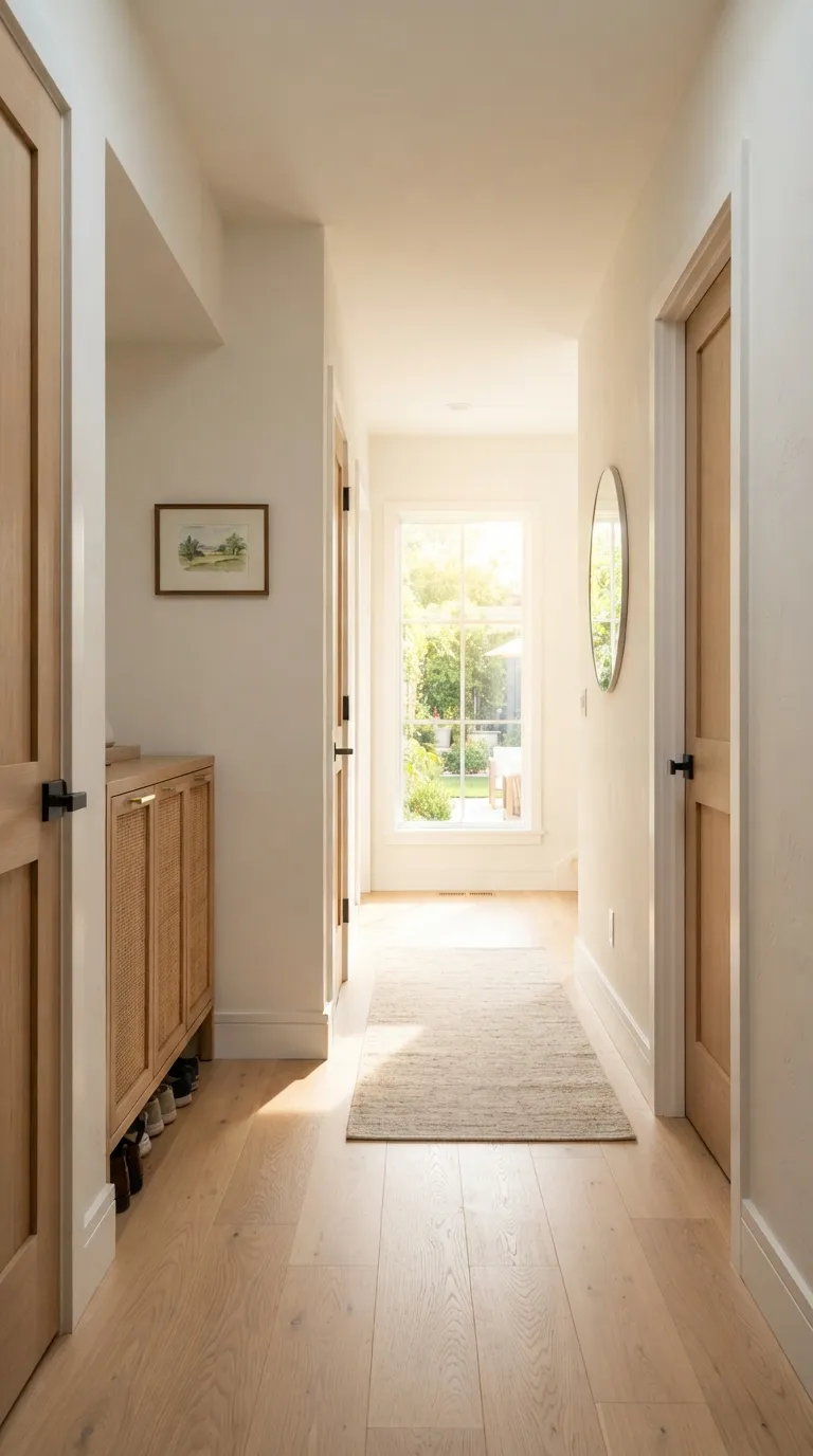 how to make a narrow hallway look wider Declutter the Sightline