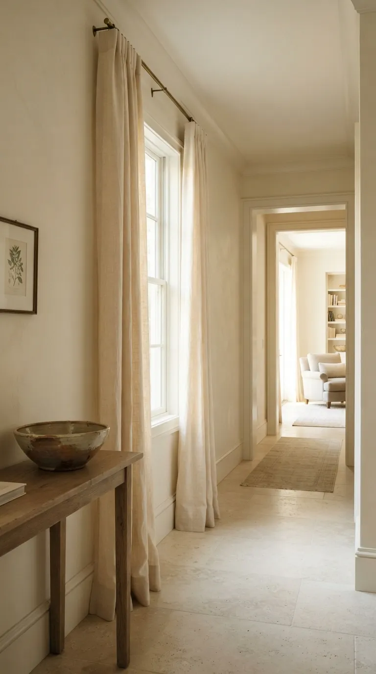how to make a narrow hallway look wider Hang Curtains Away From the Hall