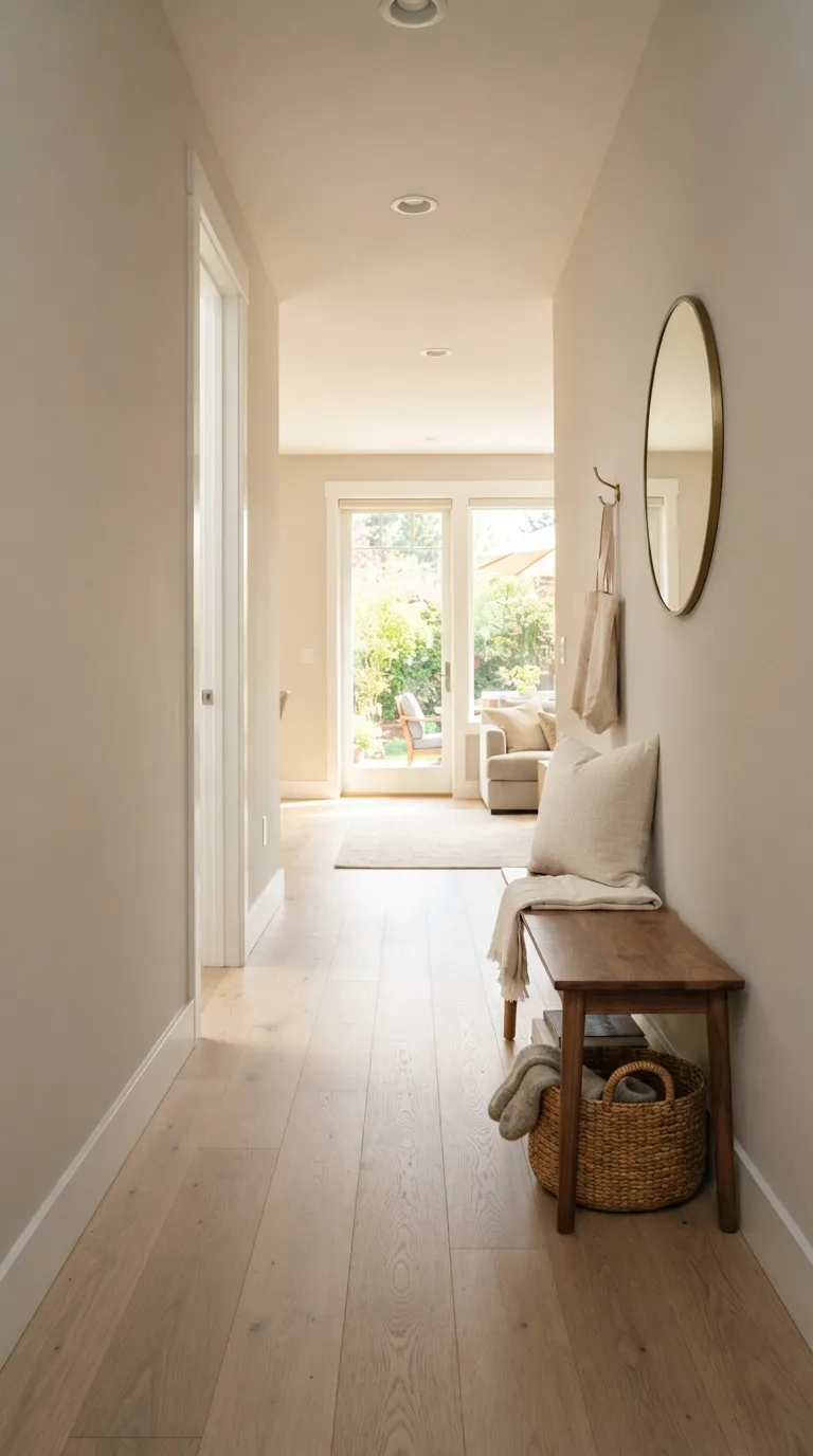 how to make a narrow hallway look wider Keep Furniture Off Both Walls