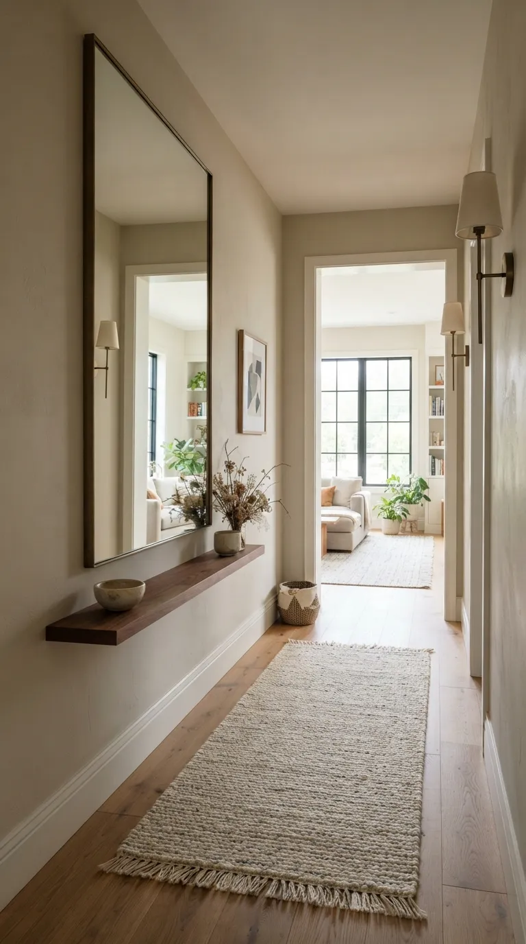 how to make a narrow hallway look wider Oversized Mirrors