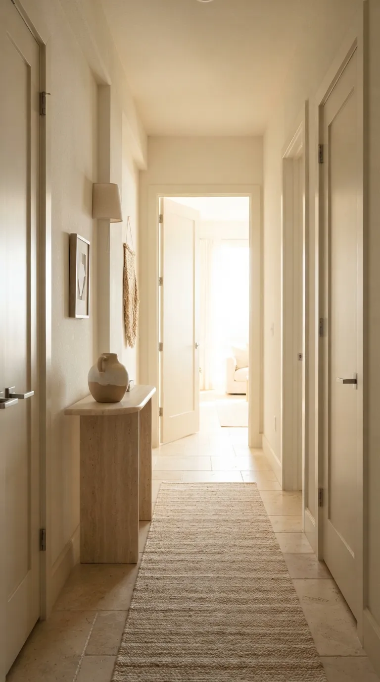 how to make a narrow hallway look wider Use Soft Contrast