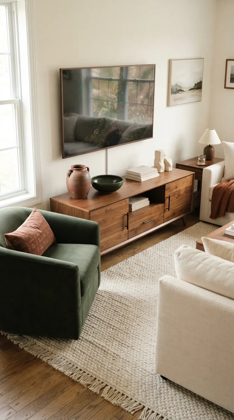how to style a tv stand with decor Repeat Colors From the Room
