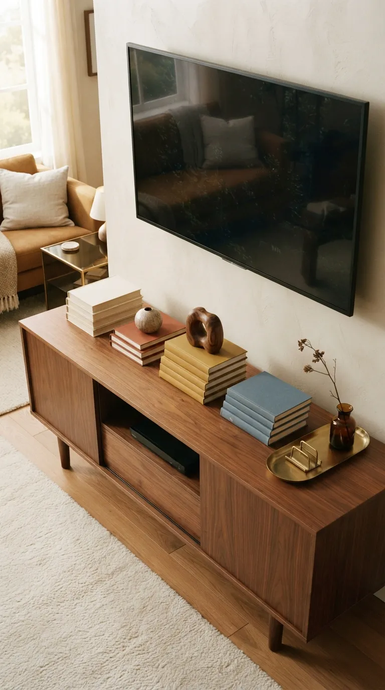 how to style a tv stand with decor Stack Books for Easy Layers