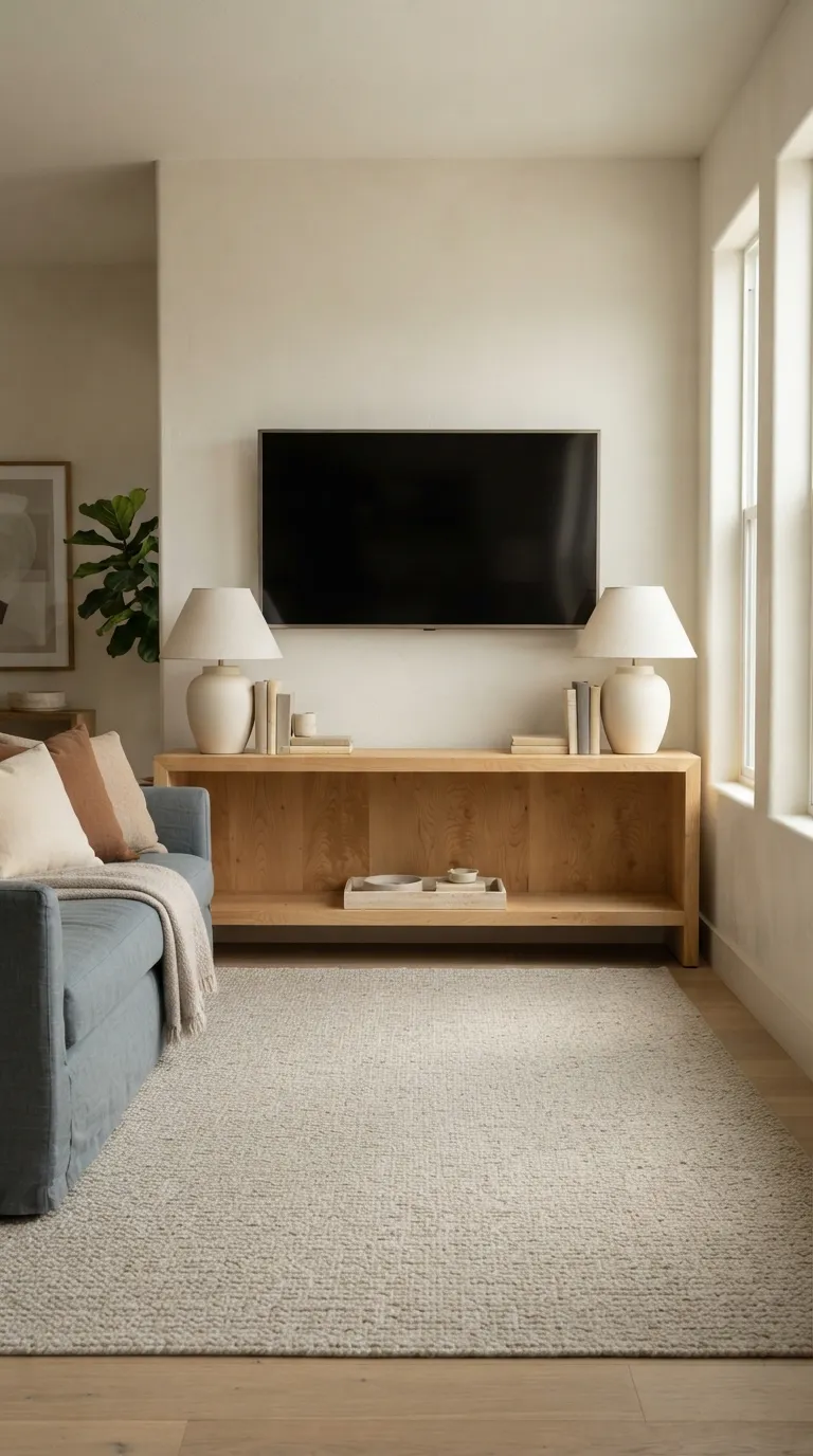 how to style a tv stand with decor Style With a Symmetrical Pair