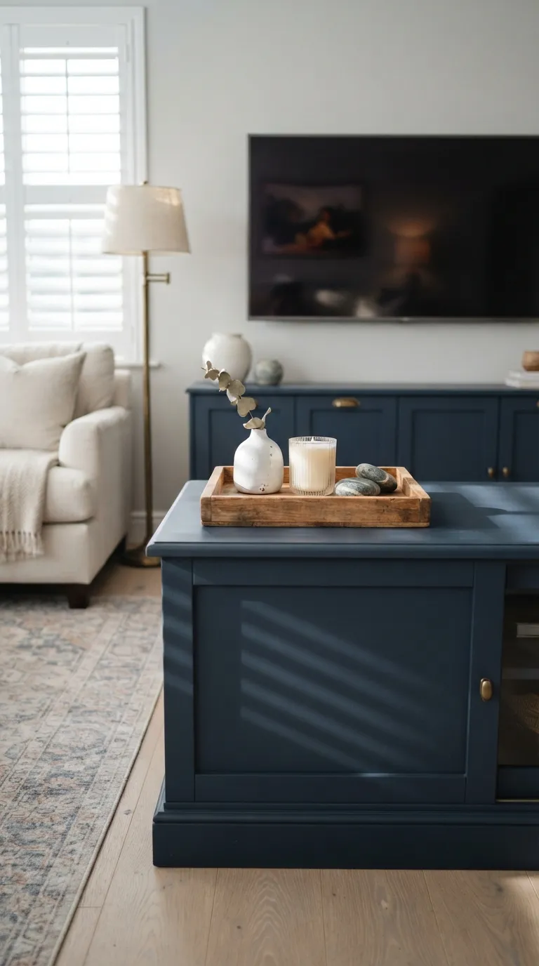 how to style a tv stand with decor Use a Large Decorative Tray