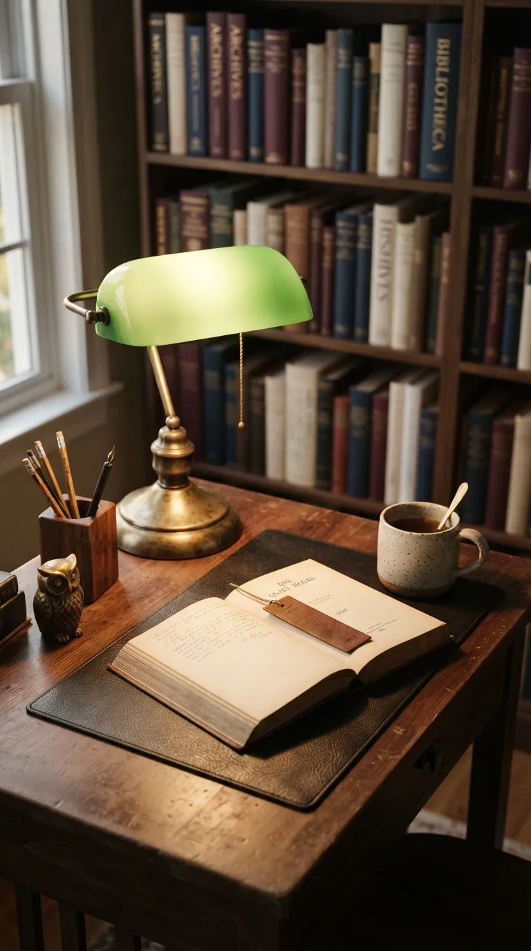 librarian home aesthetic Style A Brass Banker Lamp