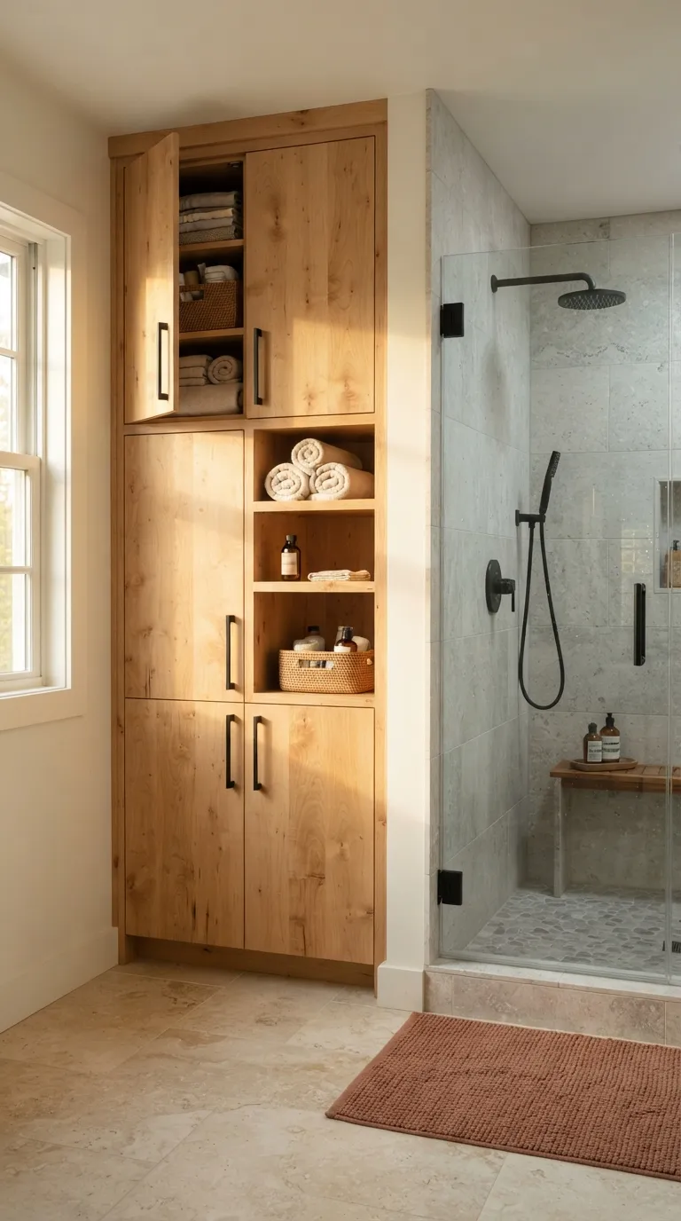 minimalist bathroom storage ideas Add a Built-In Cabinet Beside the Shower