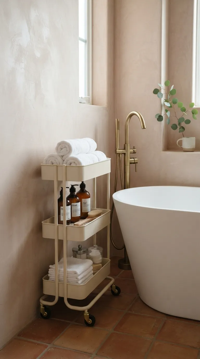 minimalist bathroom storage ideas Add a Slim Rolling Storage Cart