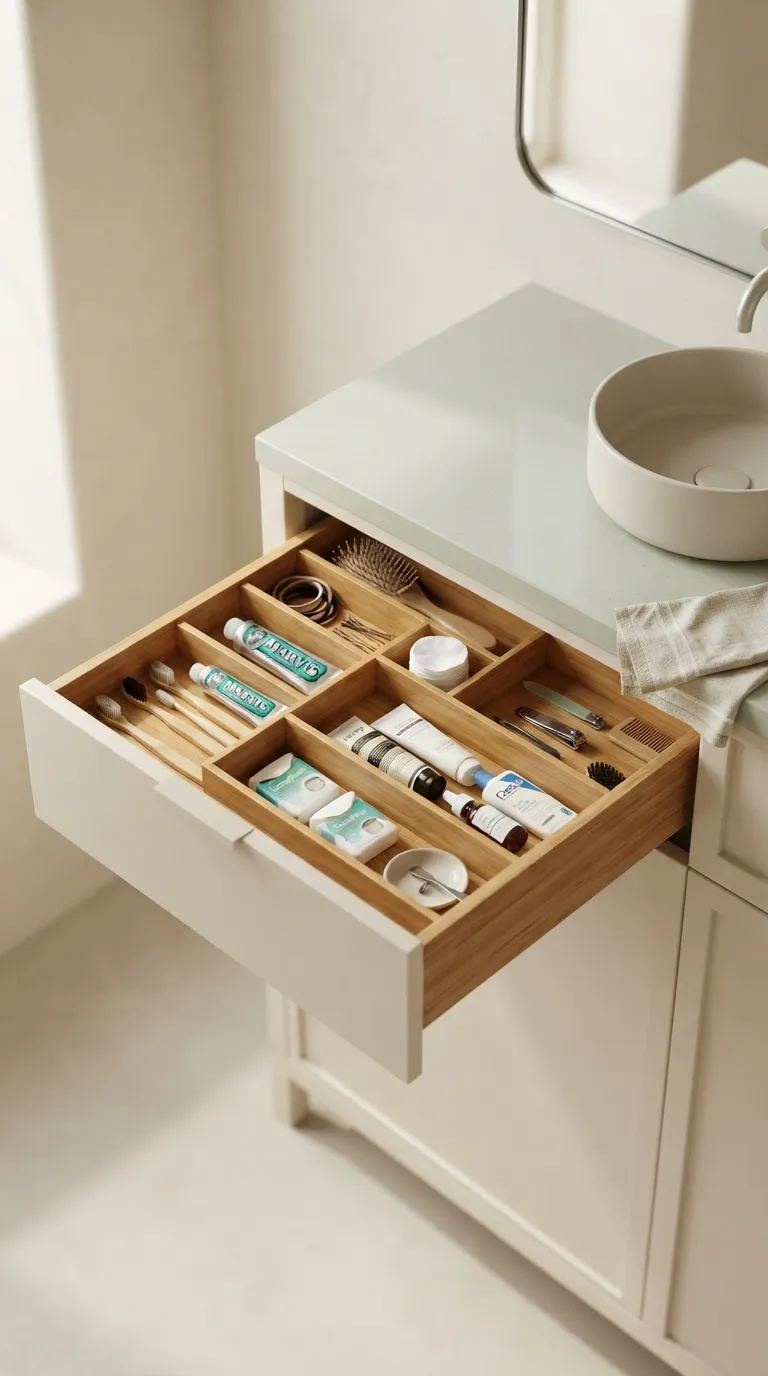 minimalist bathroom storage ideas Add Drawer Dividers for Small Essentials