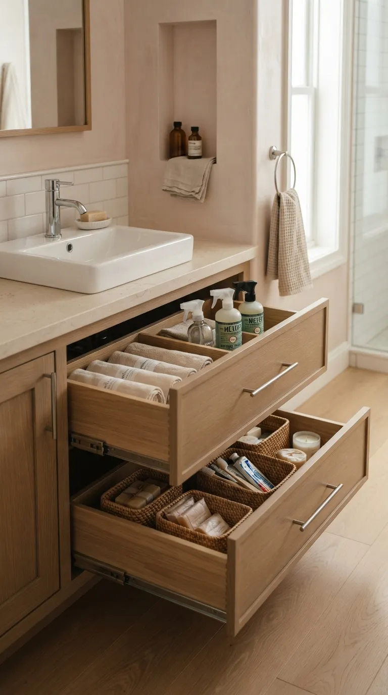 minimalist bathroom storage ideas Add Pull-Out Storage Under the Sink