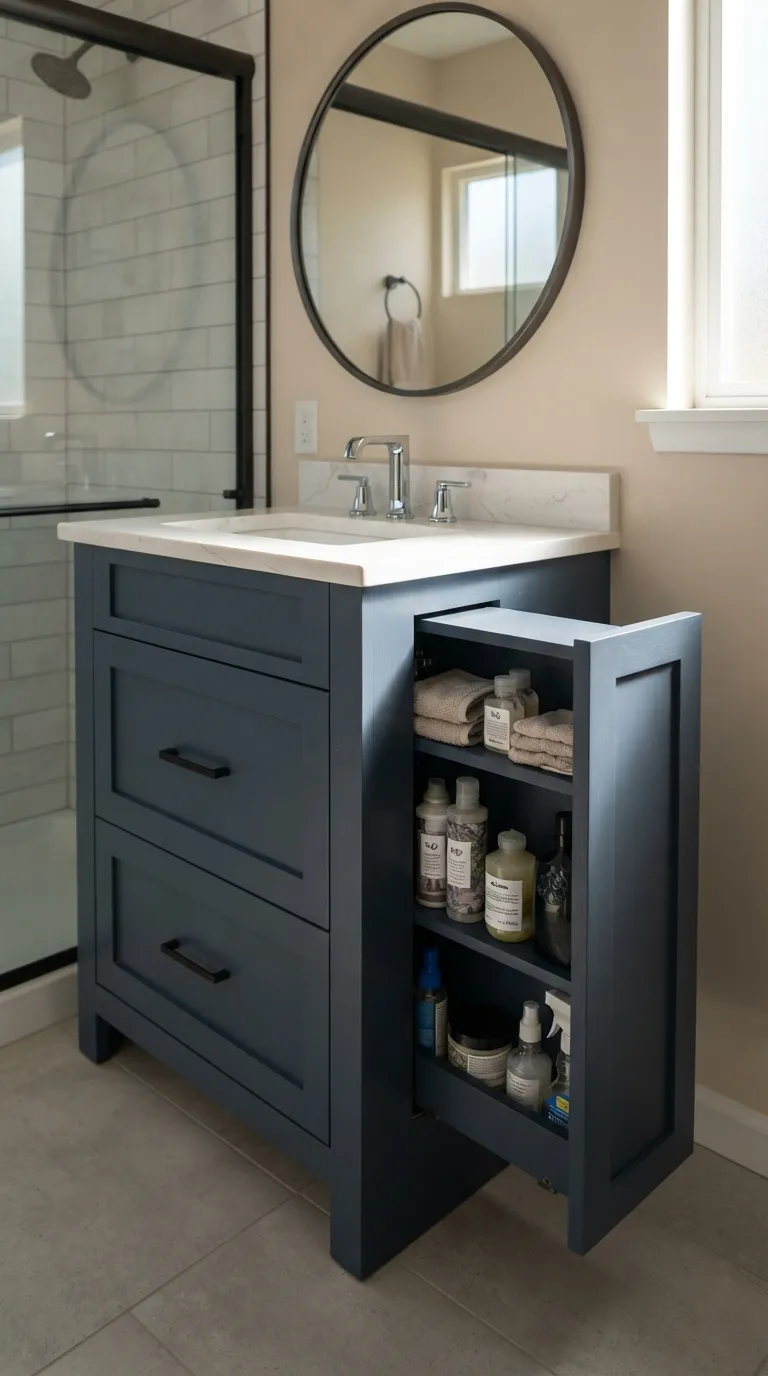 minimalist bathroom storage ideas Choose a Vanity With Hidden Side Storage