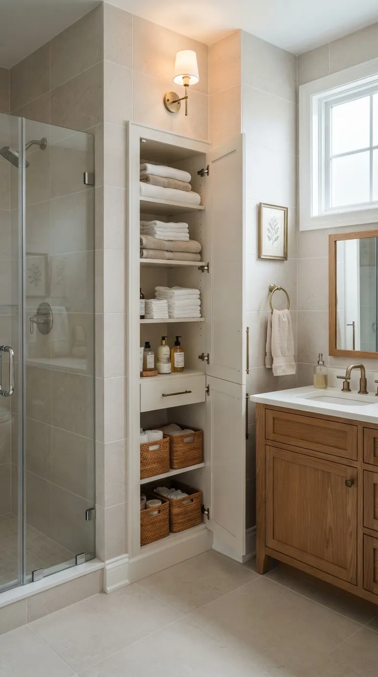 minimalist bathroom storage ideas Fit a Tall Linen Cabinet Into a Corner