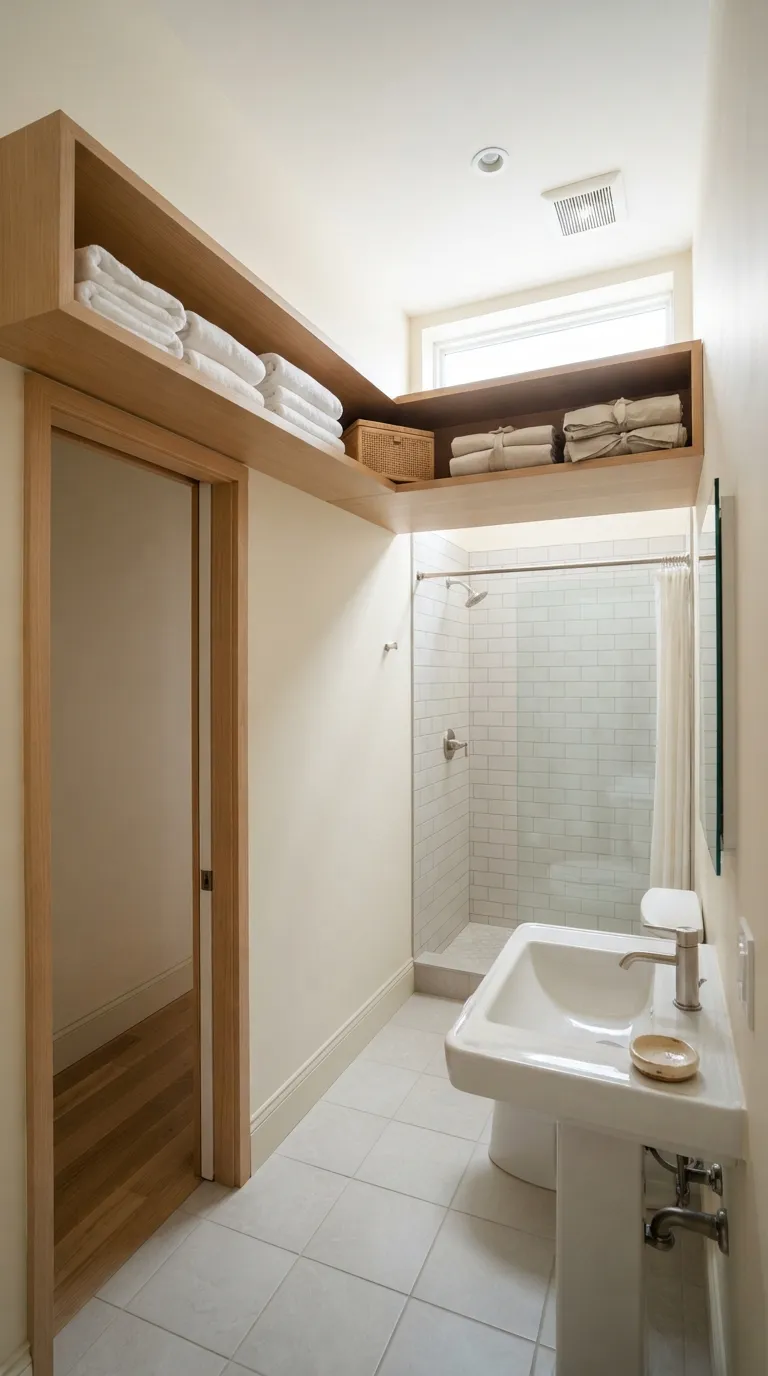 minimalist bathroom storage ideas Make Use of the Space Above the Door