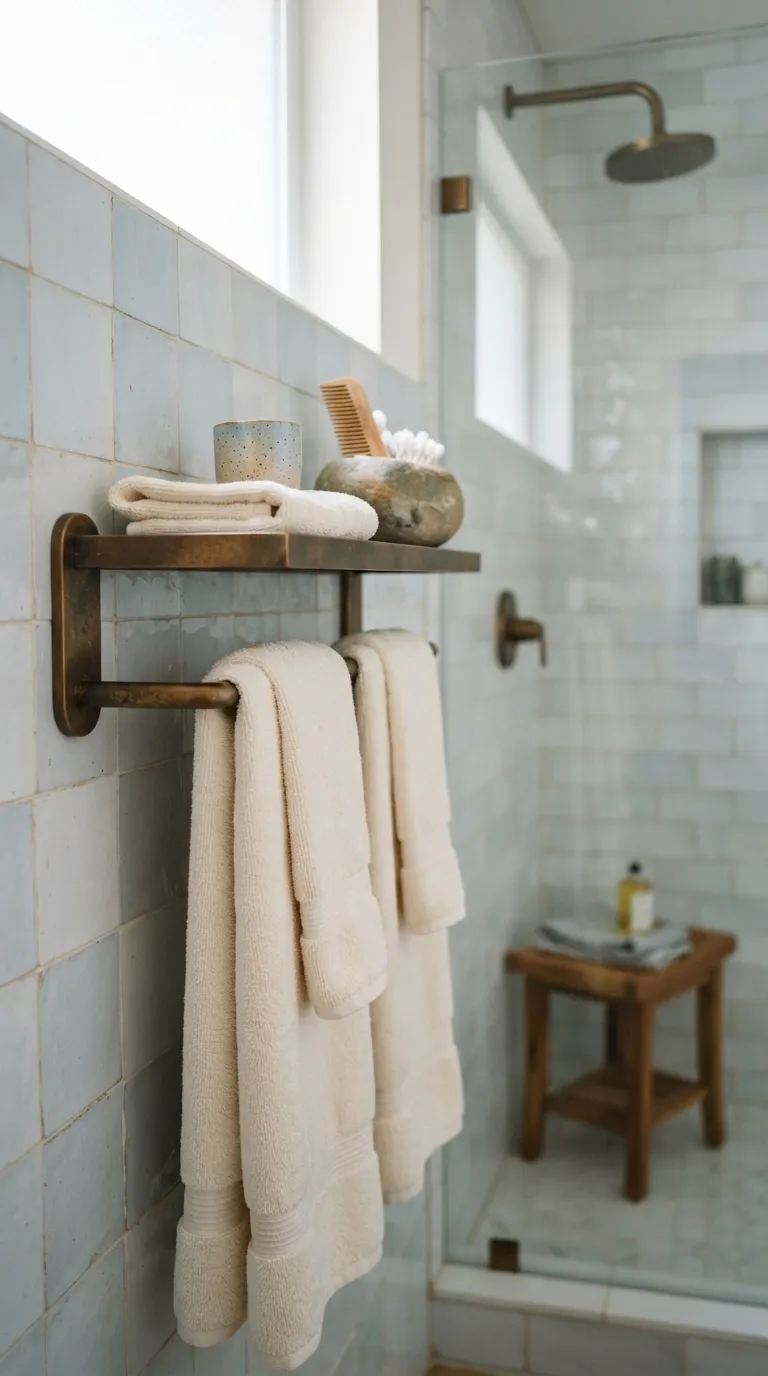 minimalist bathroom storage ideas Mount a Towel Bar With an Upper Shelf
