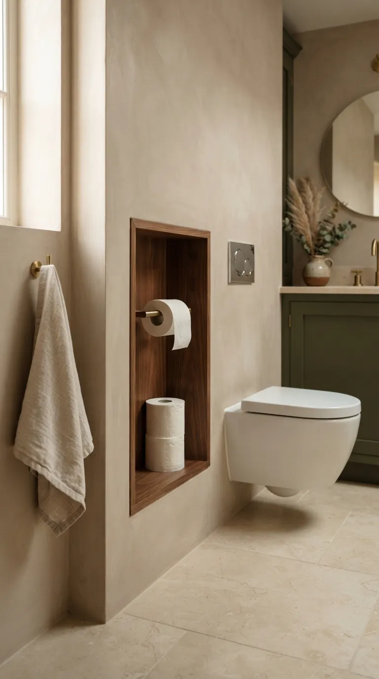 minimalist bathroom storage ideas Try a Recessed Toilet Paper Holder