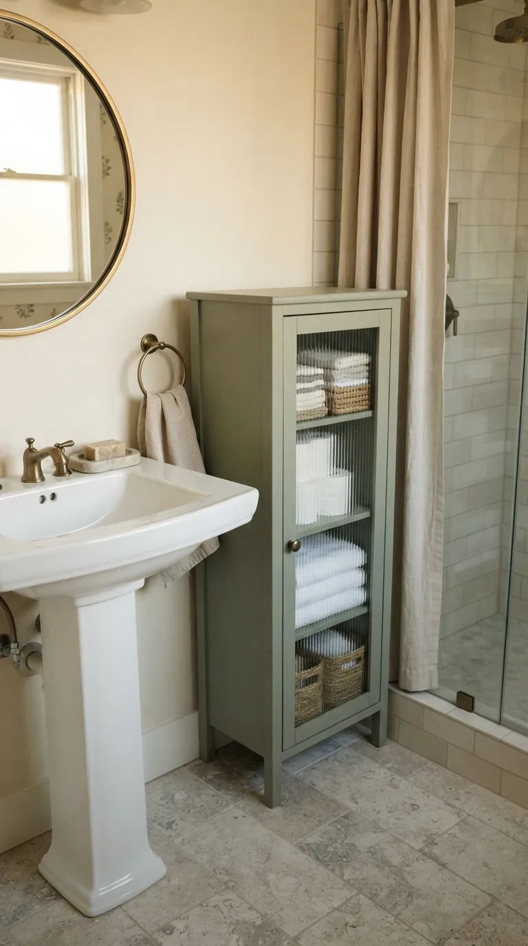 minimalist bathroom storage ideas Use a Slim Cabinet Beside the Sink