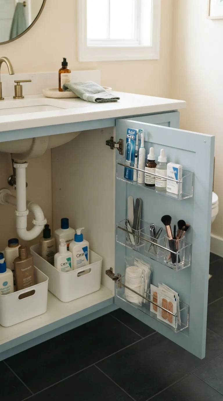 minimalist bathroom storage ideas Use the Back of the Vanity Door