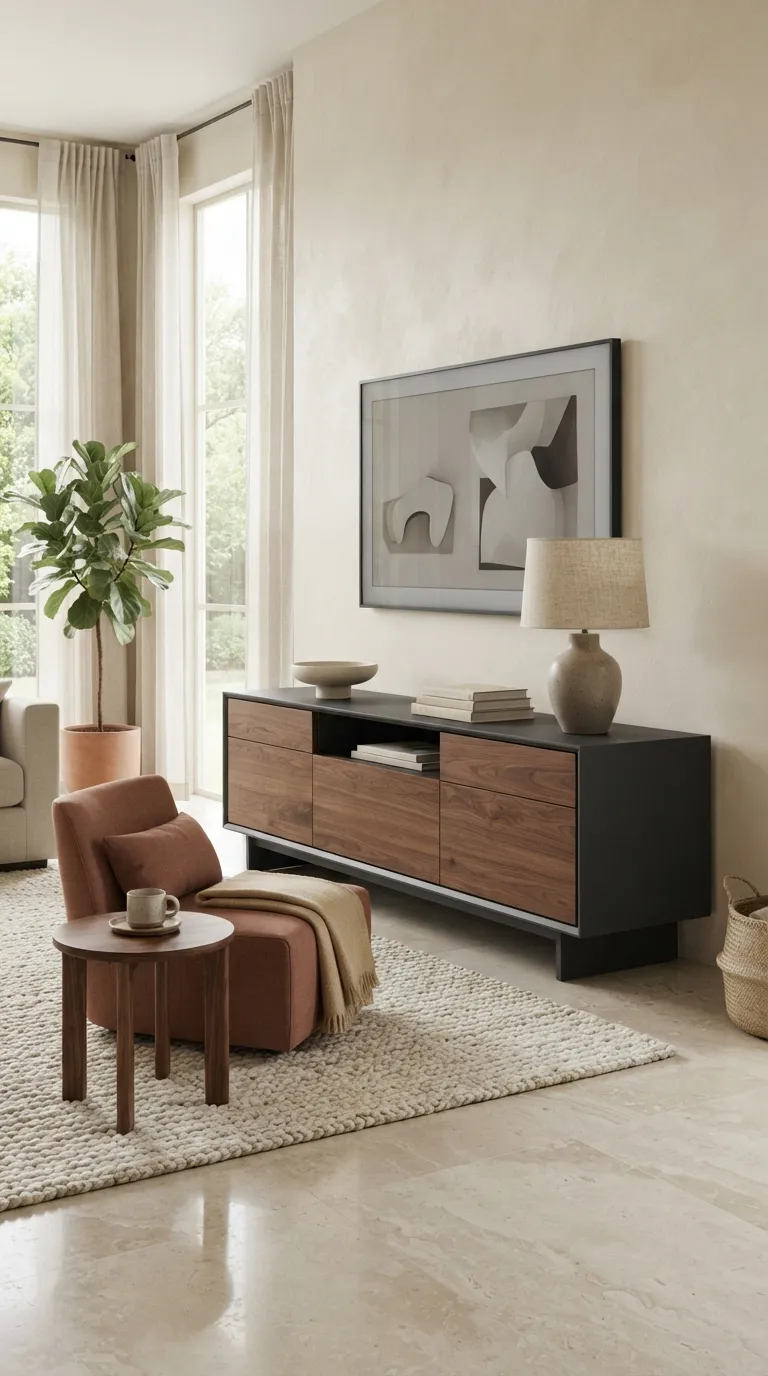 minimalist tv stand ideas Black and Natural Wood