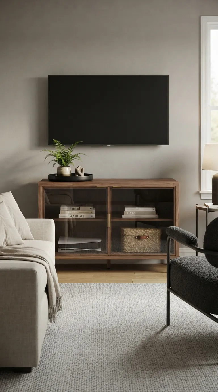 minimalist tv stand ideas Glass Door Storage