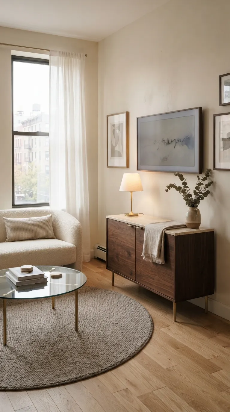 minimalist tv stand ideas Luxe Small-Space Finish