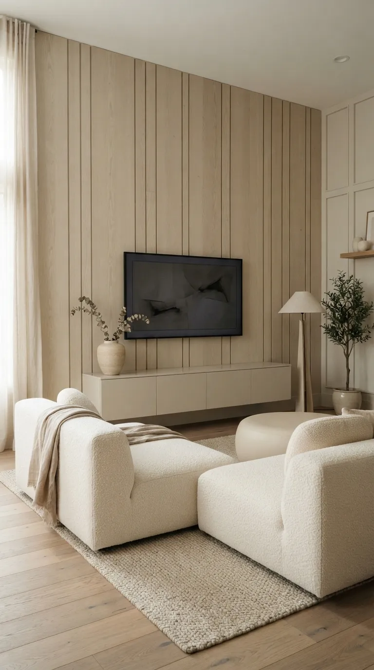 minimalist tv stand ideas Neutral Panel Wall