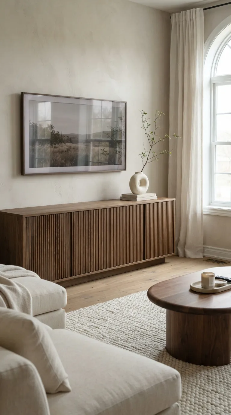 minimalist tv stand ideas Ribbed Wood Texture