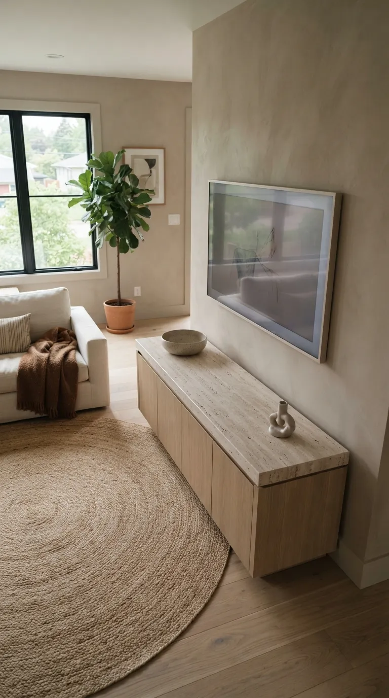 minimalist tv stand ideas Stone Top Contrast