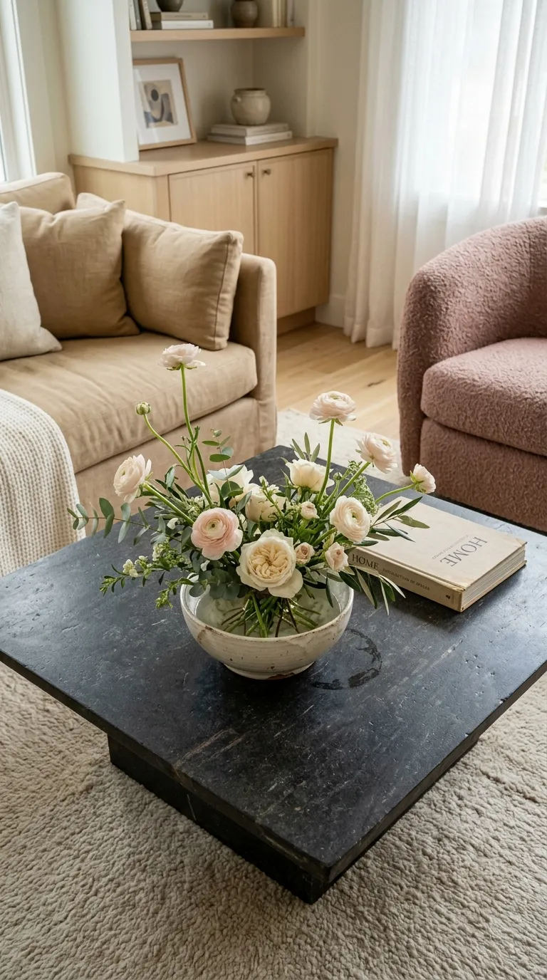 modern coffee table centerpiece ideas Soft Floral Arrangement
