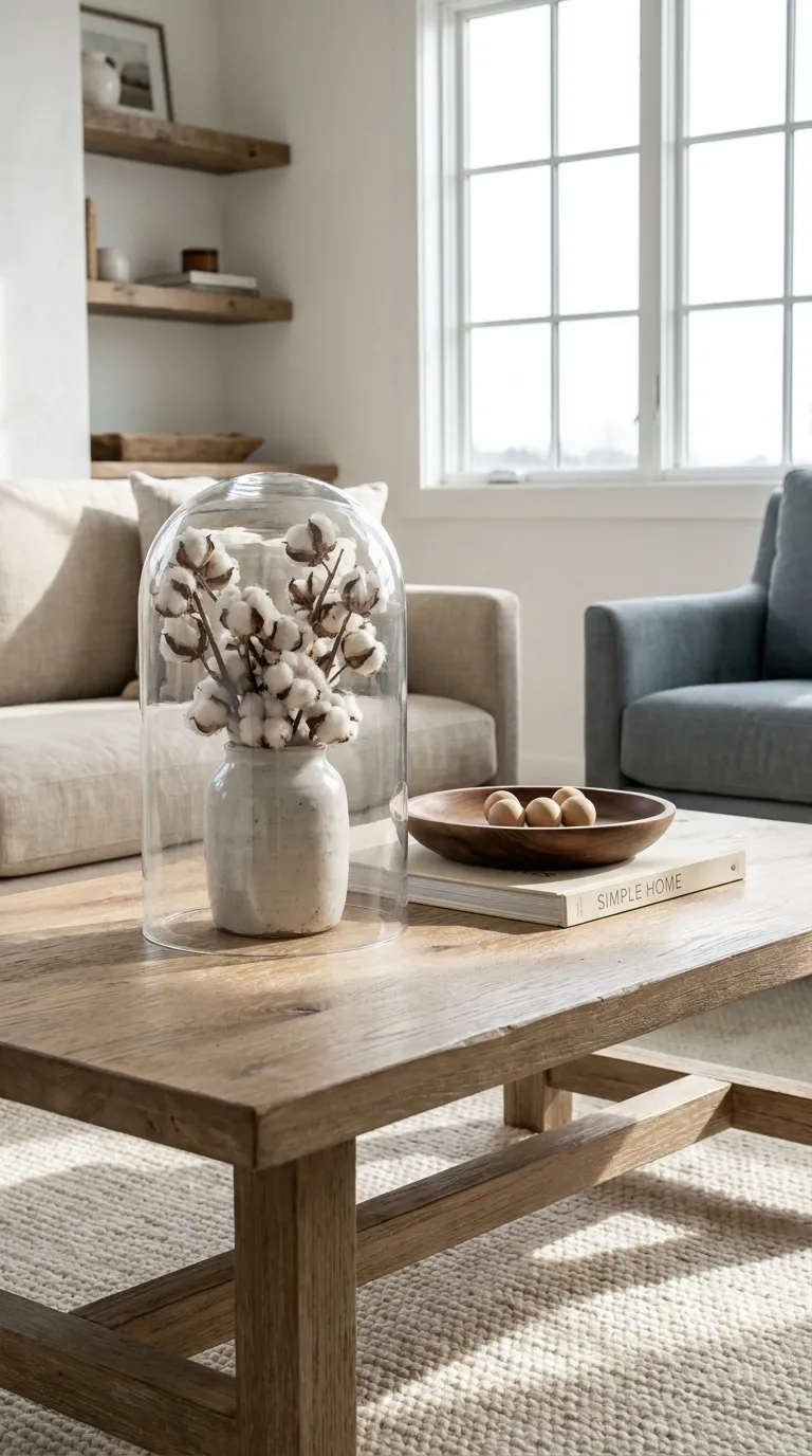 modern farmhouse coffee table decor ideas Add A Glass Cloche