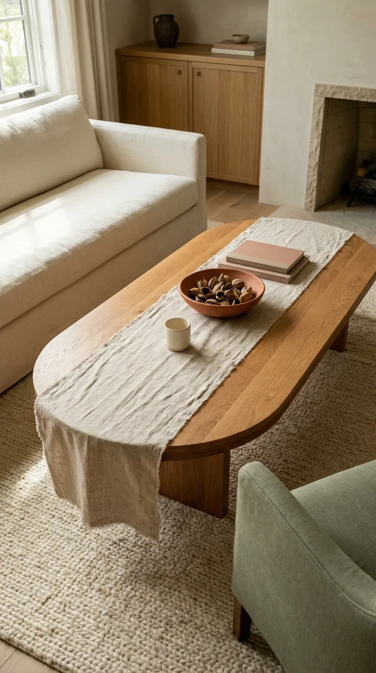 modern farmhouse coffee table decor ideas Layer A Linen Runner