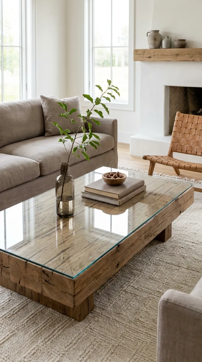 modern farmhouse coffee table decor ideas Pair Wood And Glass
