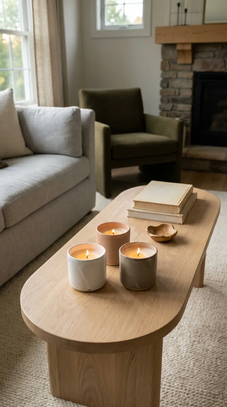 modern farmhouse coffee table decor ideas Try A Candle Trio